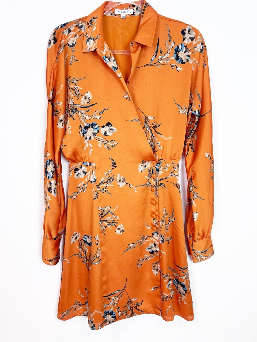 EQUIPMENT FEMME ORANGE FLORAL SILKY LONG SLEEVE HARMON DRESS WOMENS SZ SMALL